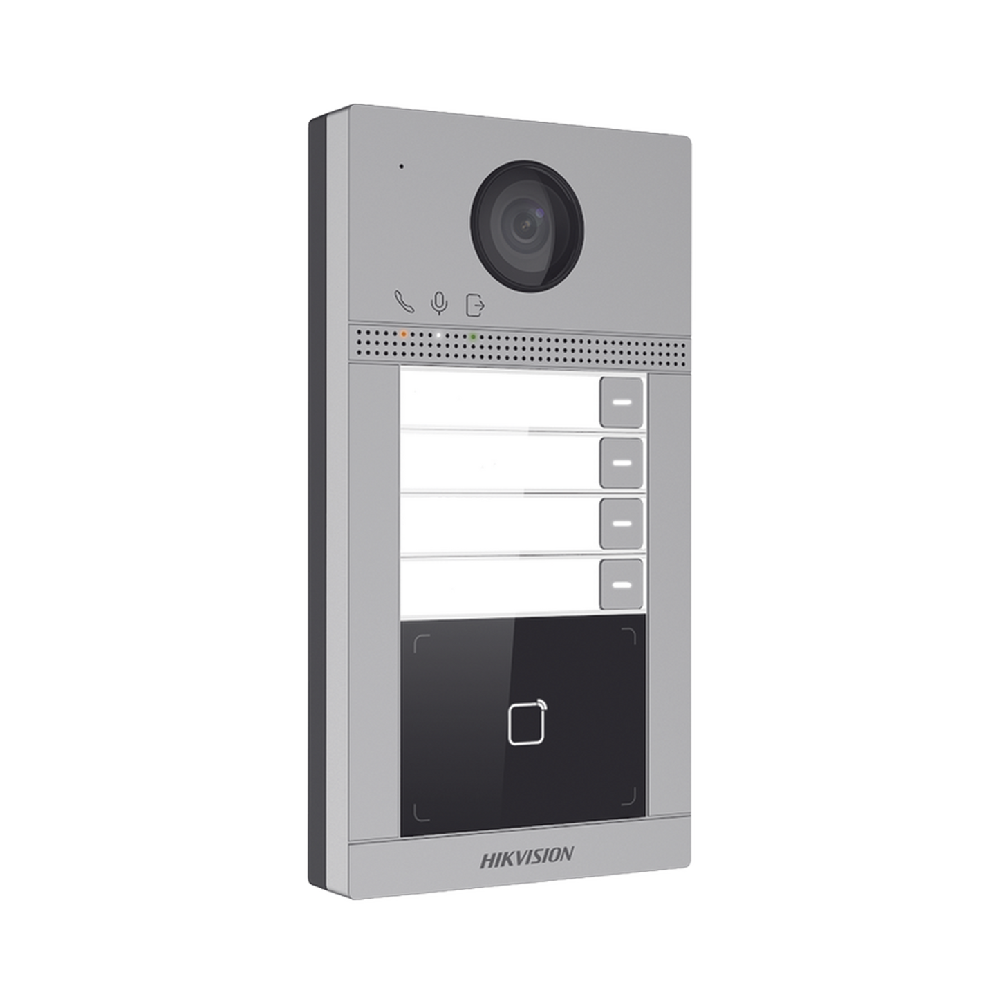Videoportero IP 2 Megapixel / Llamada y Apertura Remota desde App Hik-Connect (Requiere monitor )/ PoE / Exterior IP65 + Antivandalico IK08 / 4 Departamento / Apertura con Tarjeta / Soporta 2 Puertas y hasta 6 Monitores