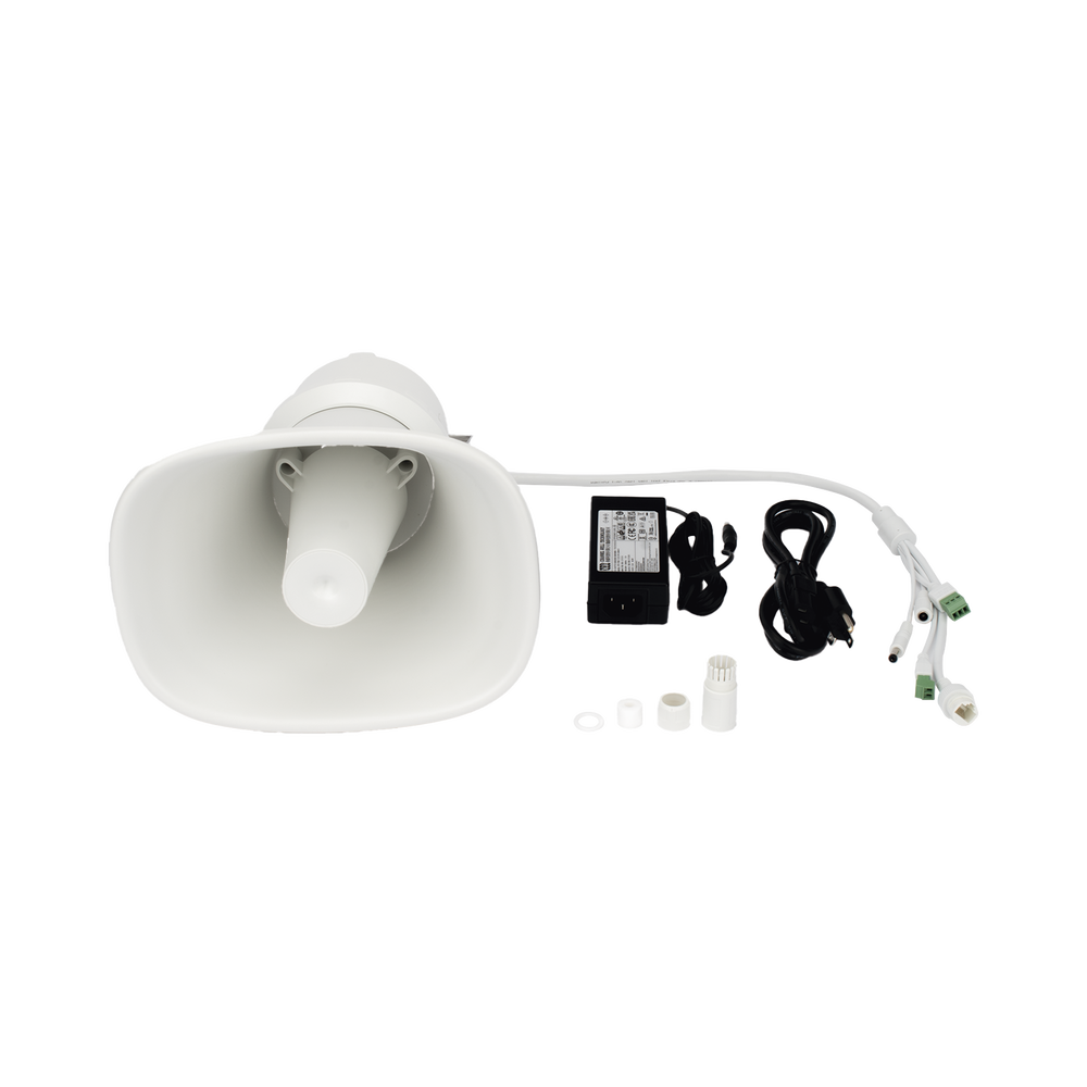 Bocina (Altavoz IP ) | Tipo Trompeta | 25 Watts | 24VCD | Exterior IP67 | Metal | Entrada de alarma | Voceo en tiempo real | Calendarización de audios | Síntesis de Voz (TTS)