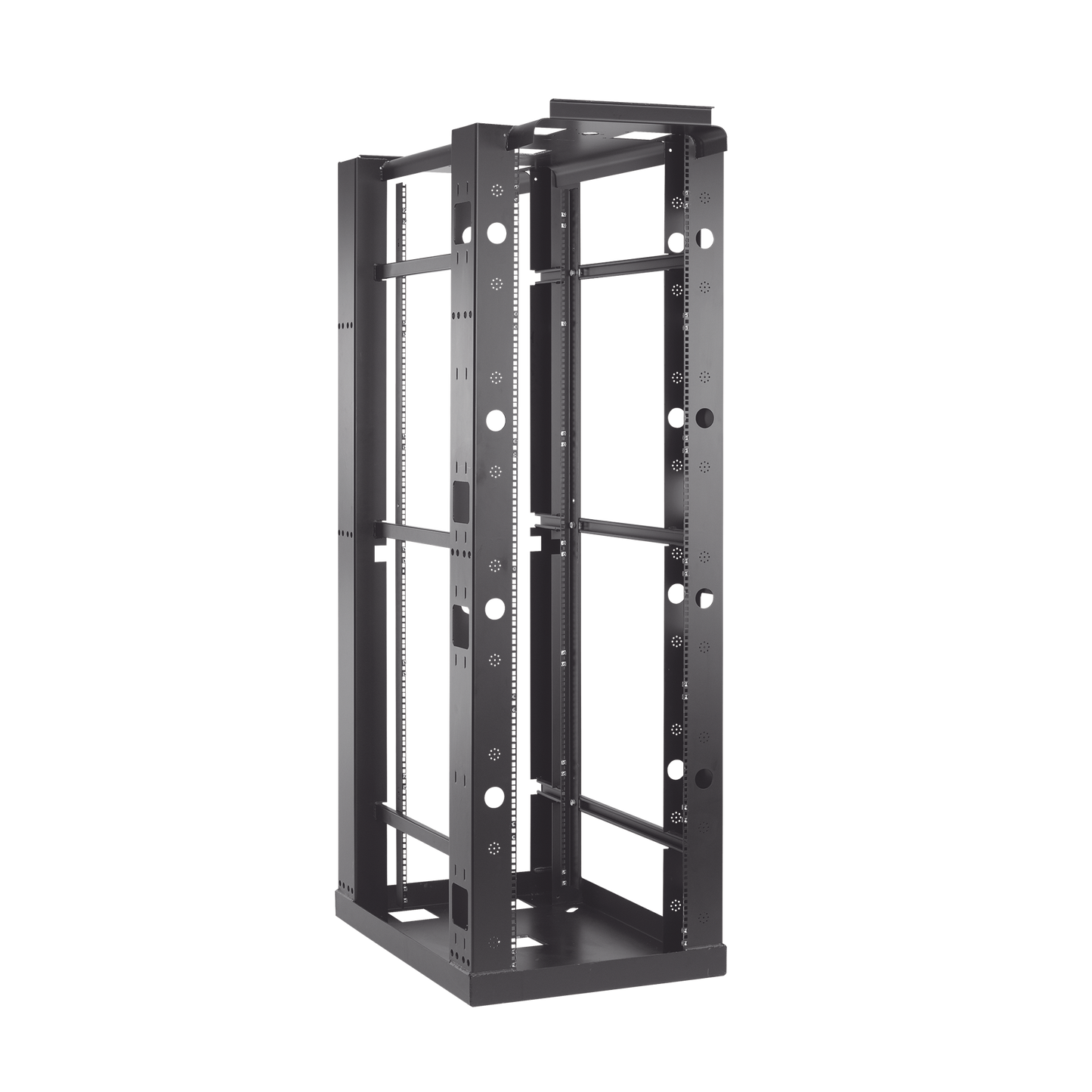 Rack de 4 Postes Sísmico, Estándar de 19 in, Rieles Con Orificio Para Tuerca Enjaulada, Fabricado en Acero, 45 Unidades de Rack, Color Negro
