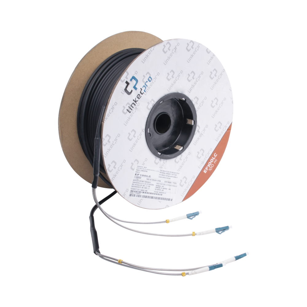 Carrete de Fibra Óptica Monomodo con Conectores LC-LC Duplex, Reforzada con Kevlar, de 100 Metros (328.08 Pies), Para Instalaciones Subterráneas por Tubería