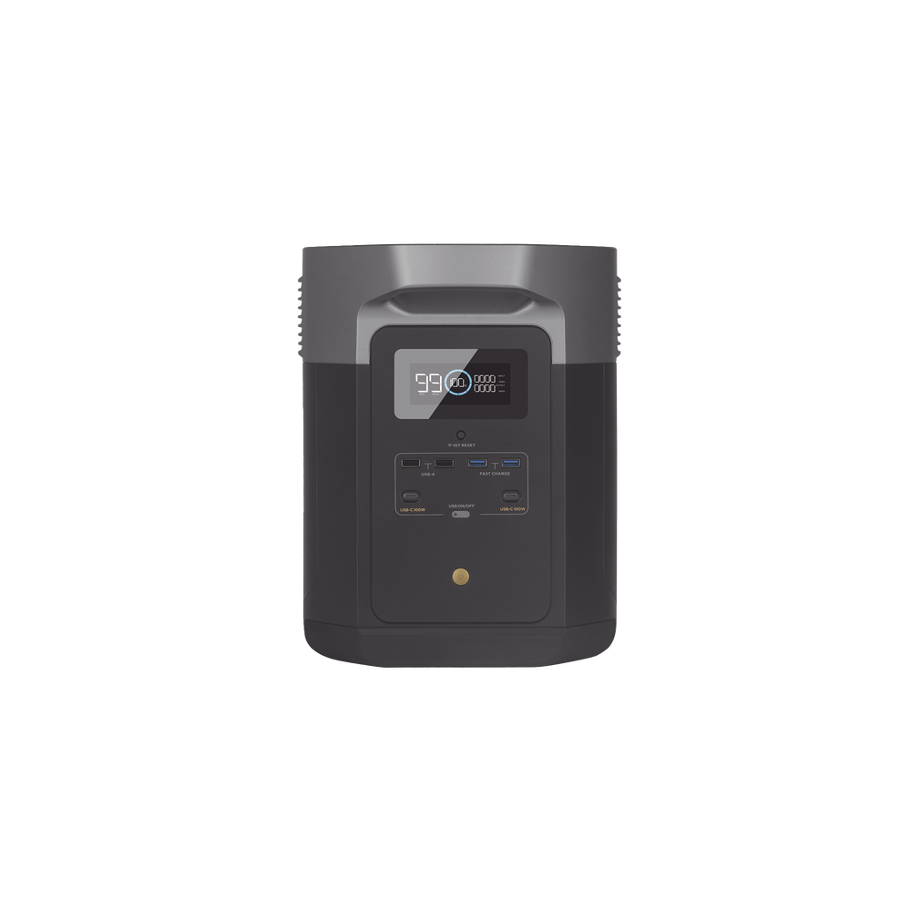 EcoFlow DELTA 2 MAX | Estación de Energía Portátil 2048Wh Litio LFP / 6 AC 2400 W (Max. 3400W) / 2 USB-C 100W / Capacidad para Aumentar Respaldo / Soporta Cargador de Coche 10A a 12.6V / Conectividad WiFi y Bluetooth (App) / Carga Sol