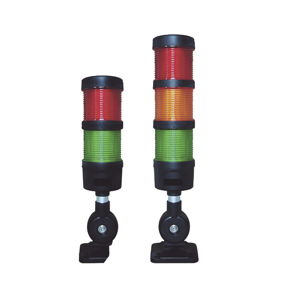 Torre LED Indicadora de estado de 2 niveles color Rojo y Verde, con Buzzer integrado a 85 dB, a 24 VCD con Montaje incluido de 60 mm de diámetro