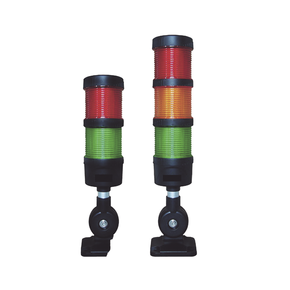 Torre LED Indicadora de estado de 3 niveles color Rojo, Ámbar y Verde, con Buzzer integrado a 85 dB, a 24 VCD con Montaje incluido de 60 mm de diámetro
