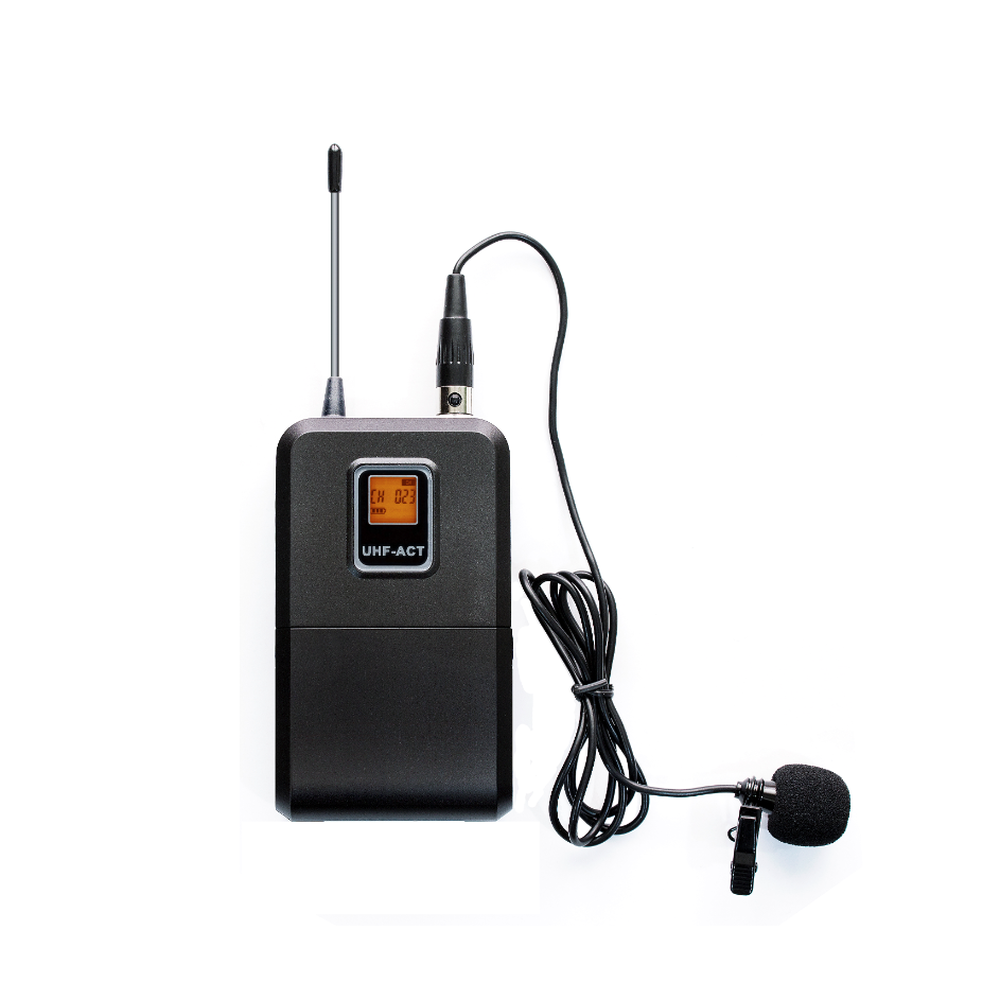 Kit de Microfonía inalámbrico | 2 Micrófonos de Lavalier | Receptor UHF | Pantalla LCD | 200 Canales | Gran cobertura