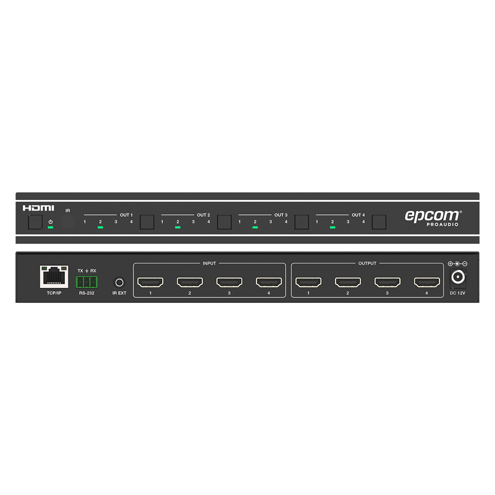 Matriz HDMI 4×4 | Video Wall | Seamless Switch | 10 Modos de Visualización | 4K@60Hz 4:4:4 | HDMI 2.0b y HDCP 2.2 | Control vía Web, IR, RS-232 y TCP/IP