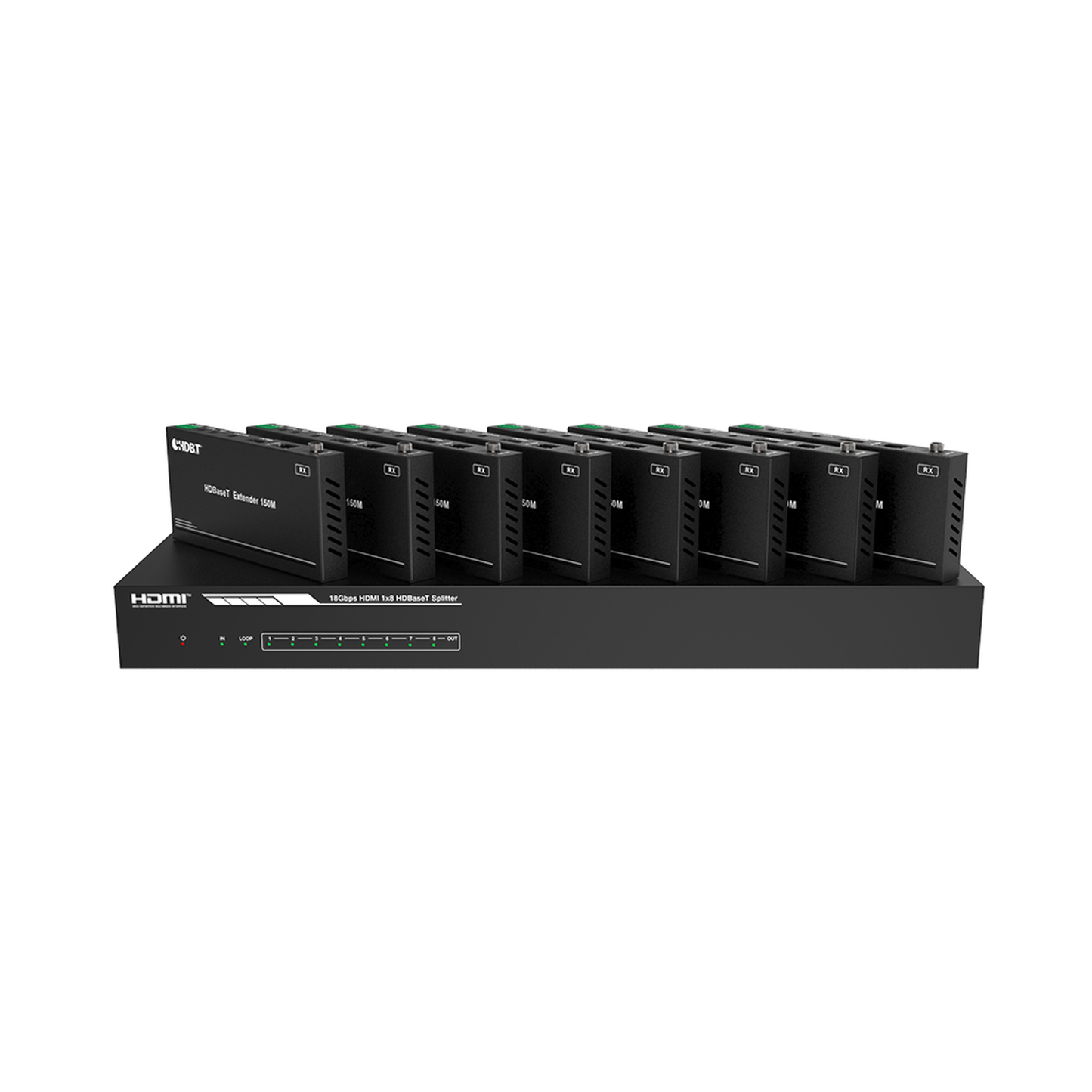 Splitter mas Extensor de Video | 1x8 | ProAV | HDBaseT™ | 120m en 4K@60Hz | 150m en 1080p@60Hz | Cat6/6a/7 | Gestión Avanzada EDID | Control IR y RS232 | PoC | Salida de Audio