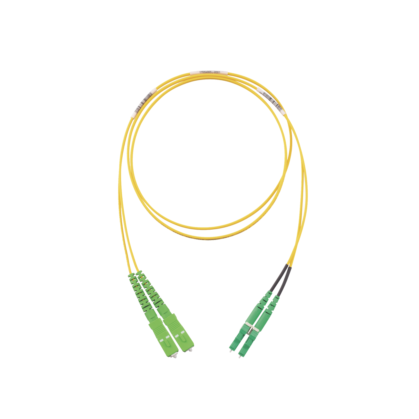 Jumper de Fibra Optica Monomodo 9/125 OS2, SC/APC-LC/APC Duplex, OFNR (Riser), Color Amarillo, 2 Metros