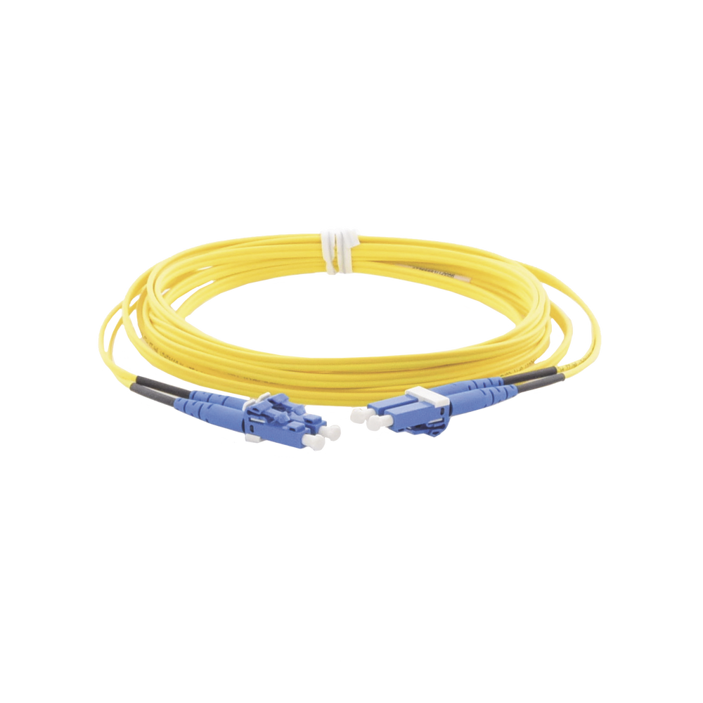 Jumper de Fibra Optica Monomodo 9/125 OS2, LC-LC Duplex, OFNR (Riser), Color Amarillo, 3 Metros (9.84 Pies)