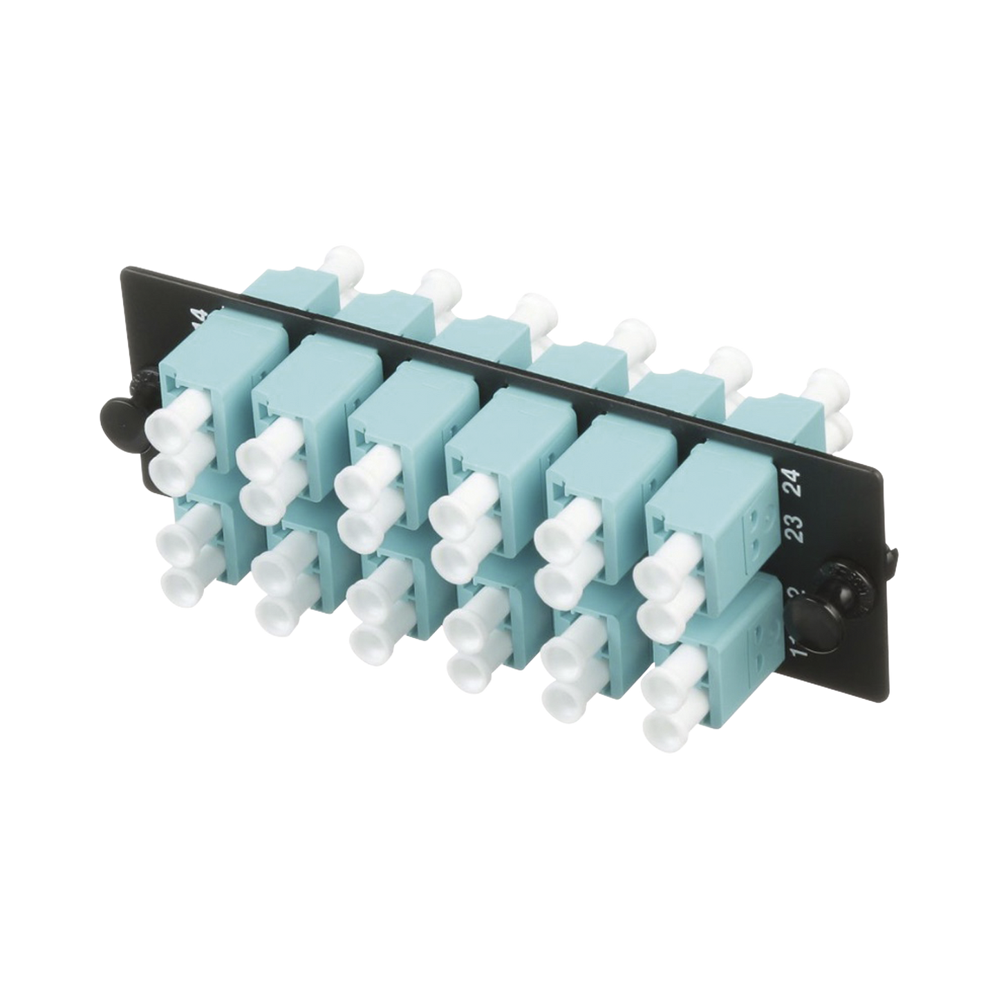Placa Acopladora de Fibra Óptica FAP, con 12 Conectores LC Duplex (24 Fibras), para Fibra Multimodo OM3/OM4, Color Aqua