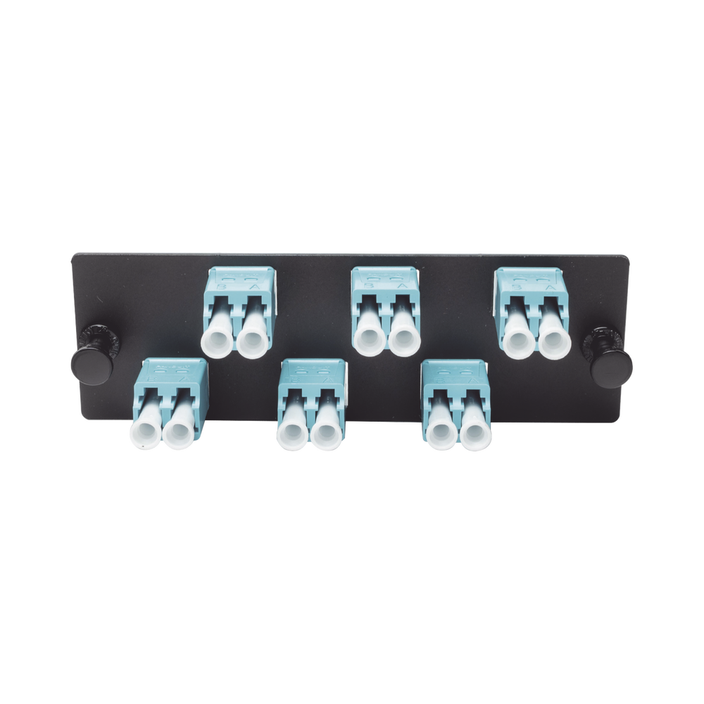 Placa Acopladora de Fibra Optica FAP, Con 6 Conectores LC Duplex (12 Fibras), Para Fibra Multimodo OM3/OM4, Color Aqua