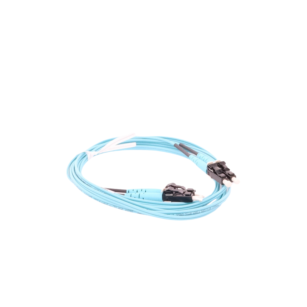 Jumper de Fibra Optica Multimodo 50/125 OM3, LC-LC Duplex, OFNR (Riser), Color Aqua, 2 Metros (6.56 Pies)