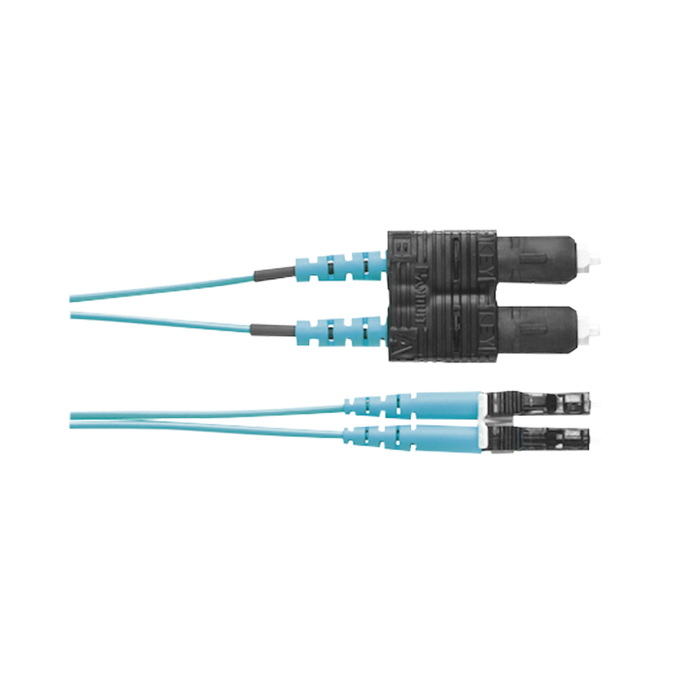 Jumper de Fibra Optica Multimodo 50/125 OM3, LC-SC Duplex, OFNR (Riser), Color Aqua, 2 Metros (6.56 Pies)