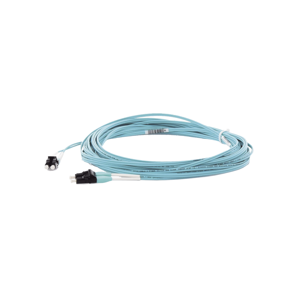 Jumper de Fibra Optica Multimodo 50/125 OM4, LC-LC Duplex, OFNR (Riser), Color Aqua, 10 Metros (32.81 Pies)