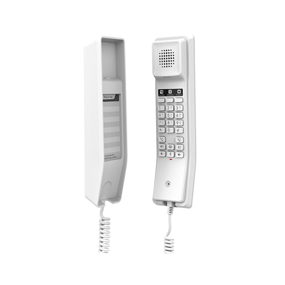 Teléfono IP para Hoteles / Altavoz HD / 2 Cuentas y Líneas SIP / 10 Teclas de Marcación Rápida / 3 Teclas Programables / Códec OPUS / Gestión GDMS / Instalación en Escritorio y Pared / PoE 100 Mbps