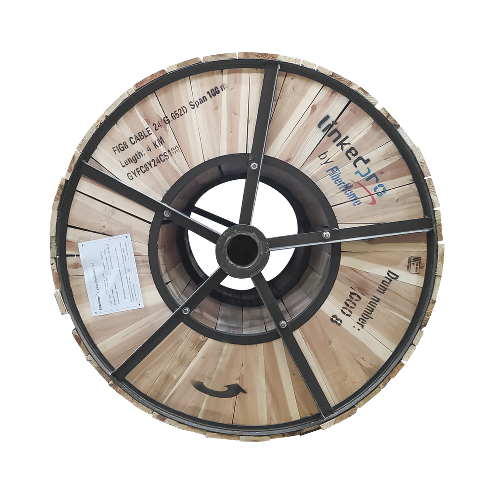 Carrete de 4 km de Fibra Óptica Aérea Figura 8 G.652D, Monomodo de 24 Hilos, Exterior, Span 100, Loose Tube