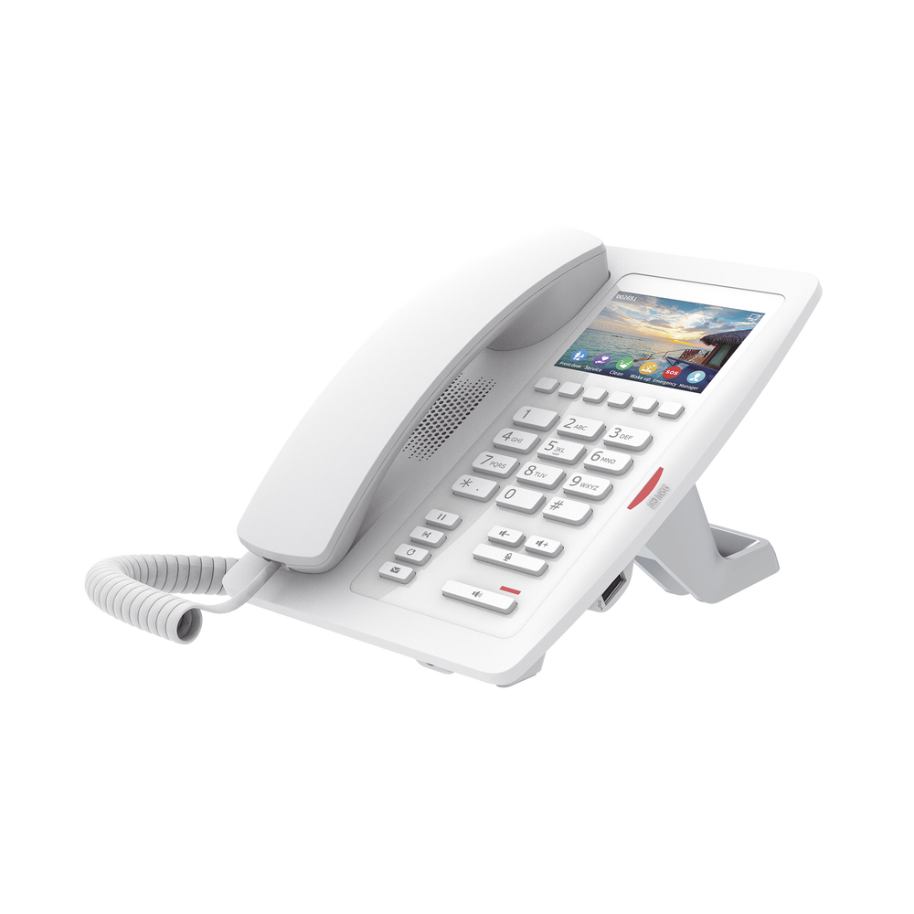 (H5W Color Blanco)Teléfono IP WiFi para Hotelería, profesional de gama alta con pantalla LCD de 3.5 pulgadas a color, 6 teclas programables para servicio rápido (Hotline) PoE