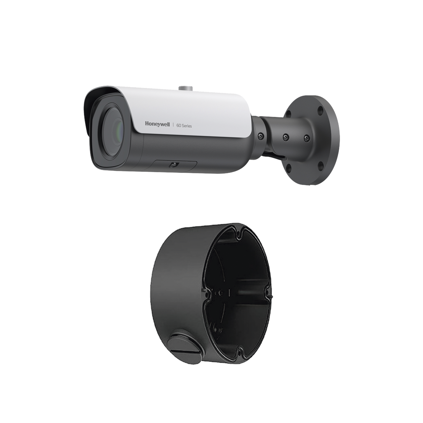 Camara Bala IP 5 Megapixel / Lente Mot. 5 a 50 mm (10X Zoom) / 60 mts IR / NDAA / ONVIF / H.265 / Exterior IP67 / Antivandálica IK10 / PoE+ / Alarmas I/O / Serie 60 / Honeywell Security / Incluye Caja de Conexión