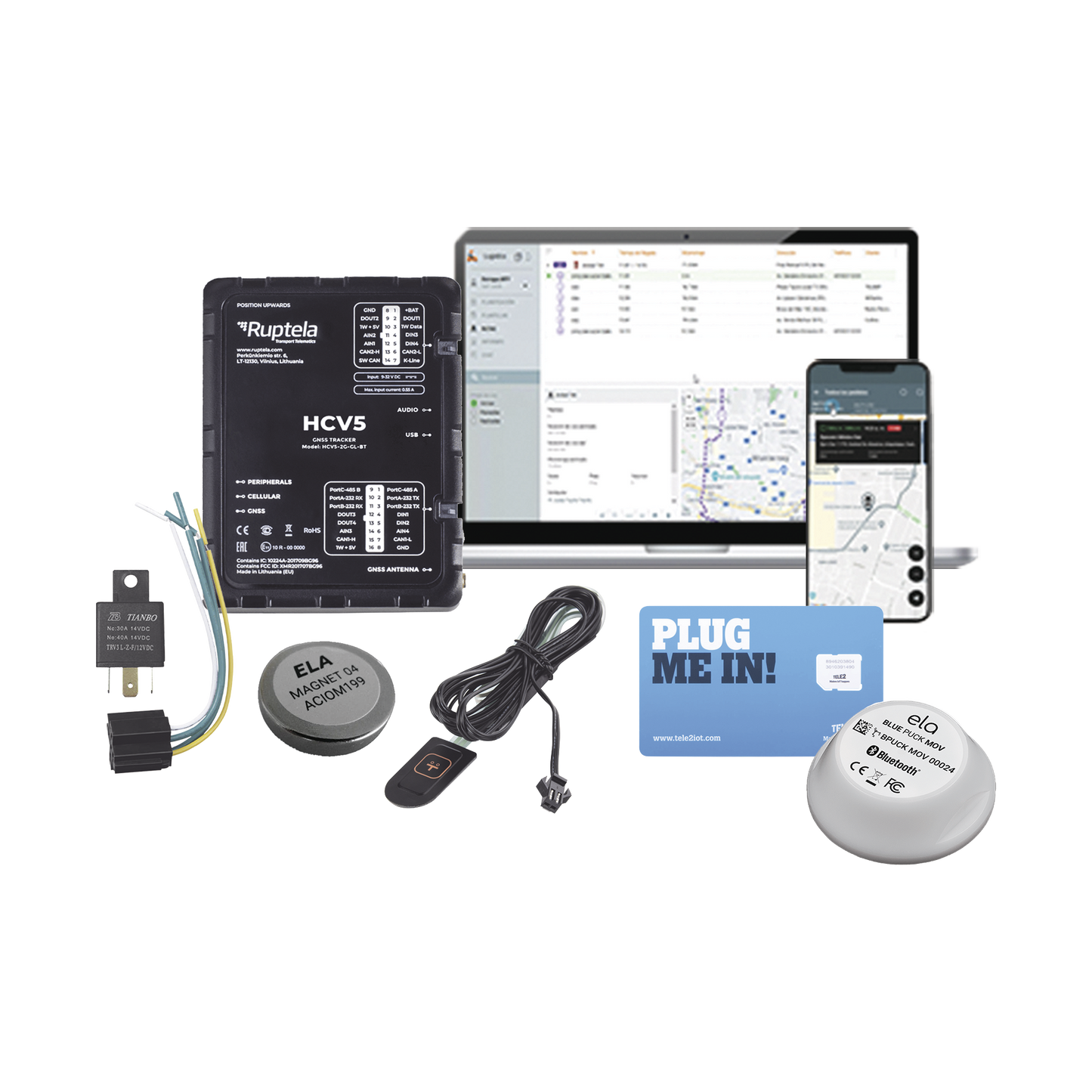 Kit de Localizador 4G LTE / Incluye MICROSIM30M2M + datos por 1 mes + 1 EPCOMGPSMENSUAL + 12RELAY + Botón SOS + BLUEPUCKRHT