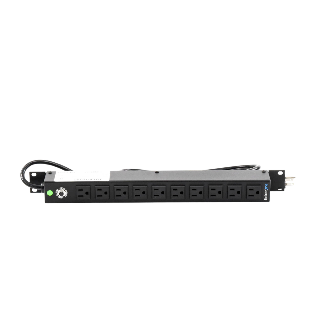 Multicontacto Horizontal (PDU) de 10 Contactos (NEMA 5-15R) Rack 19" 1UR. Voltaje Entrada/Salida: 120Vca/15A