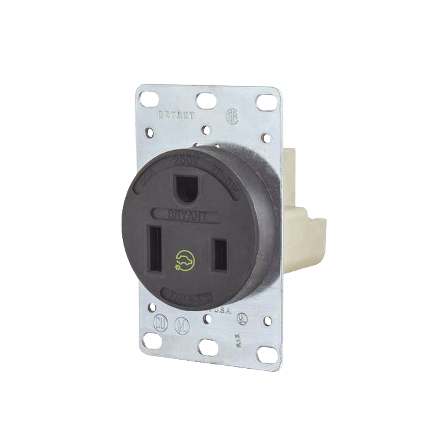 Receptáculo Individual de 50 A 250 V / 2 Polos 3 Hilos/ Nema 6- 50 R / Color Negro/ Grado Industrial-Comercial.