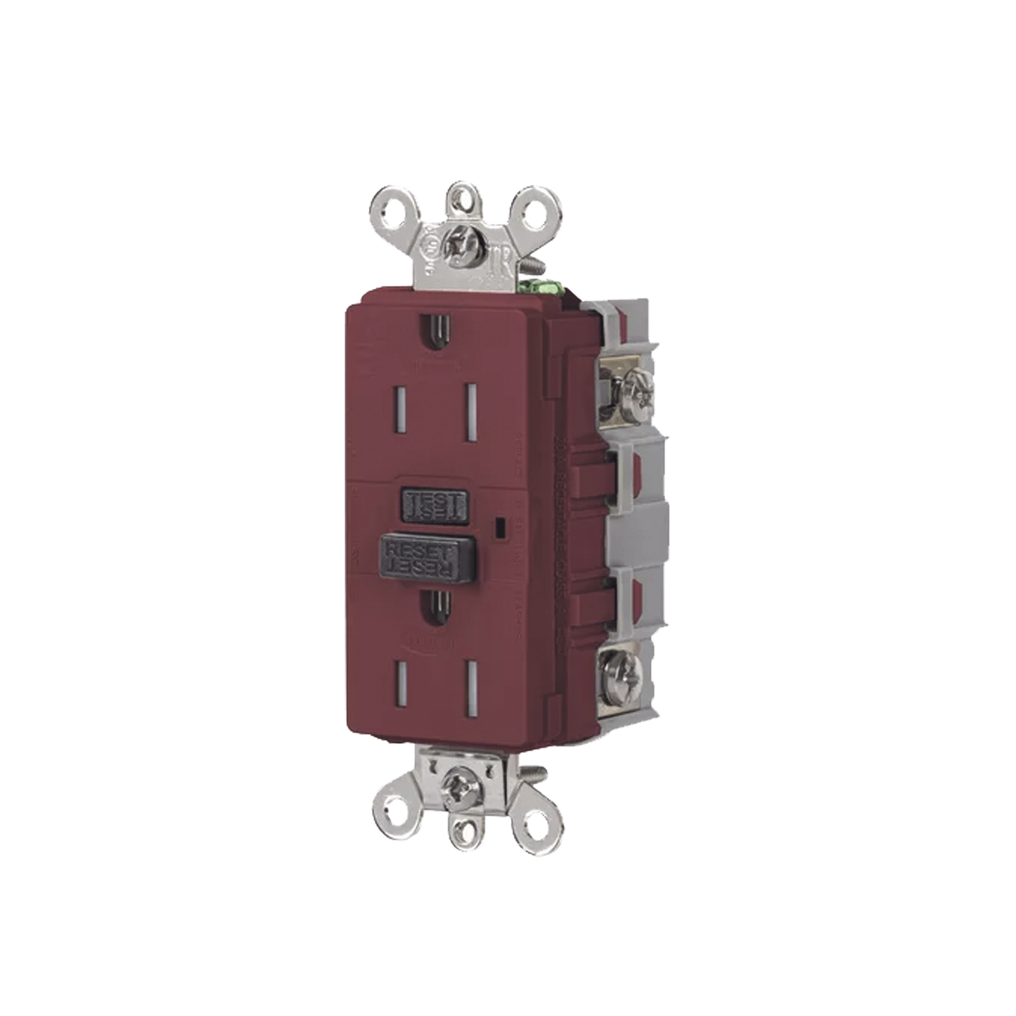 Contacto de Auto-verificación GFCI de 15 A 125 V 2 Polos/ Resistente a Manipulaciones y Intemperie / Color Rojo / Nema 5-15R / Grado Industrial.