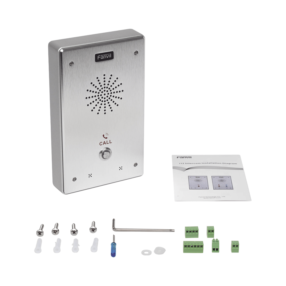 Intercomunicador IP, 2 líneas SIP, 2 relevadores con 2 botónes para llamada, anti-vandálico, IP65 e IK10, PoE
