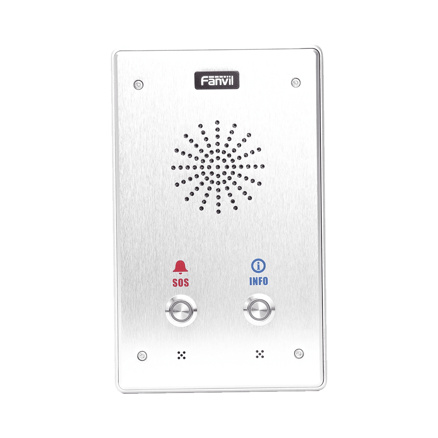 Intercomunicador IP, 2 líneas SIP, 2 relevadores con 2 botónes para llamada, anti-vandálico, IP65 e IK10, PoE