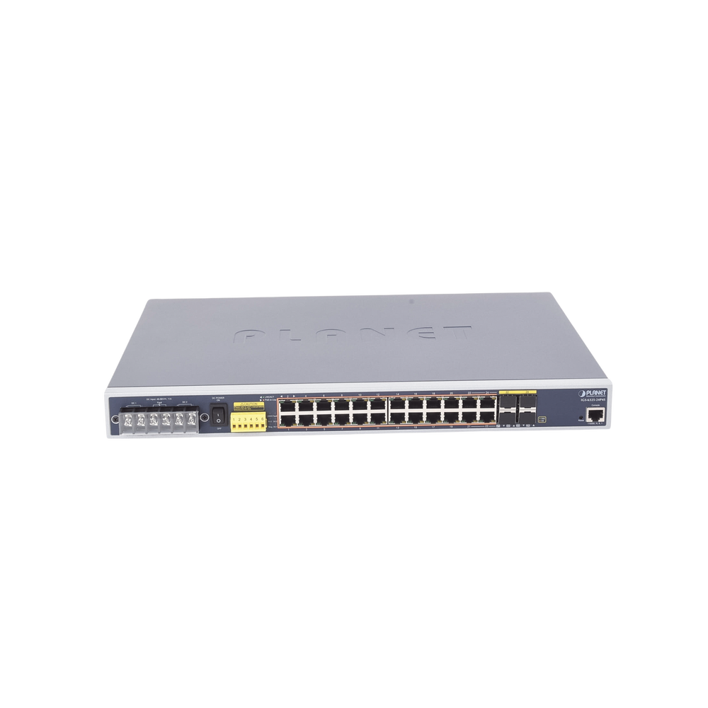 Switch PoE Industrial Capa 3, Con 24 Puertos PoE Gigabit 802.3af/at, 4 Puertos SFP Compartidos 100 / 1000X, Soporta temperaturas extremas de -40 ~ 75°C