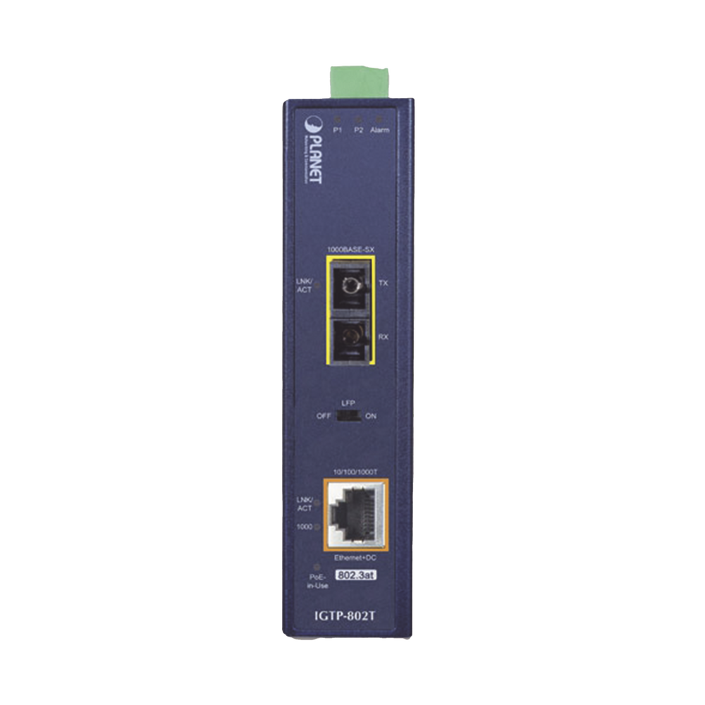 Convertidor de medios industrial PoE+ 1000BASE-SX a 10/100/1000BASE-T 802.3at (SC,MM) -550 m