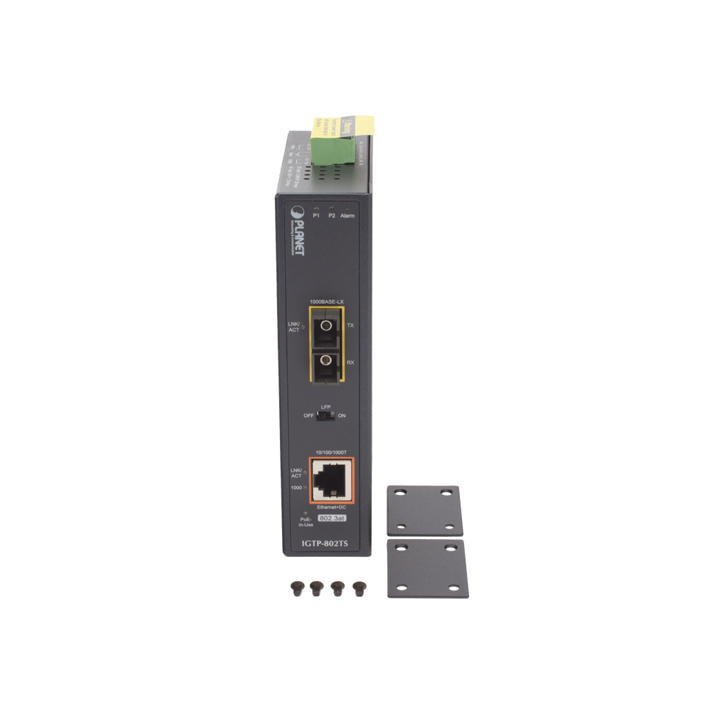 Convertidor de Medios Industrial PoE+ 1000BASE-LX a 10/100/1000BASE-T 802.3at (SC,SM) -20 km