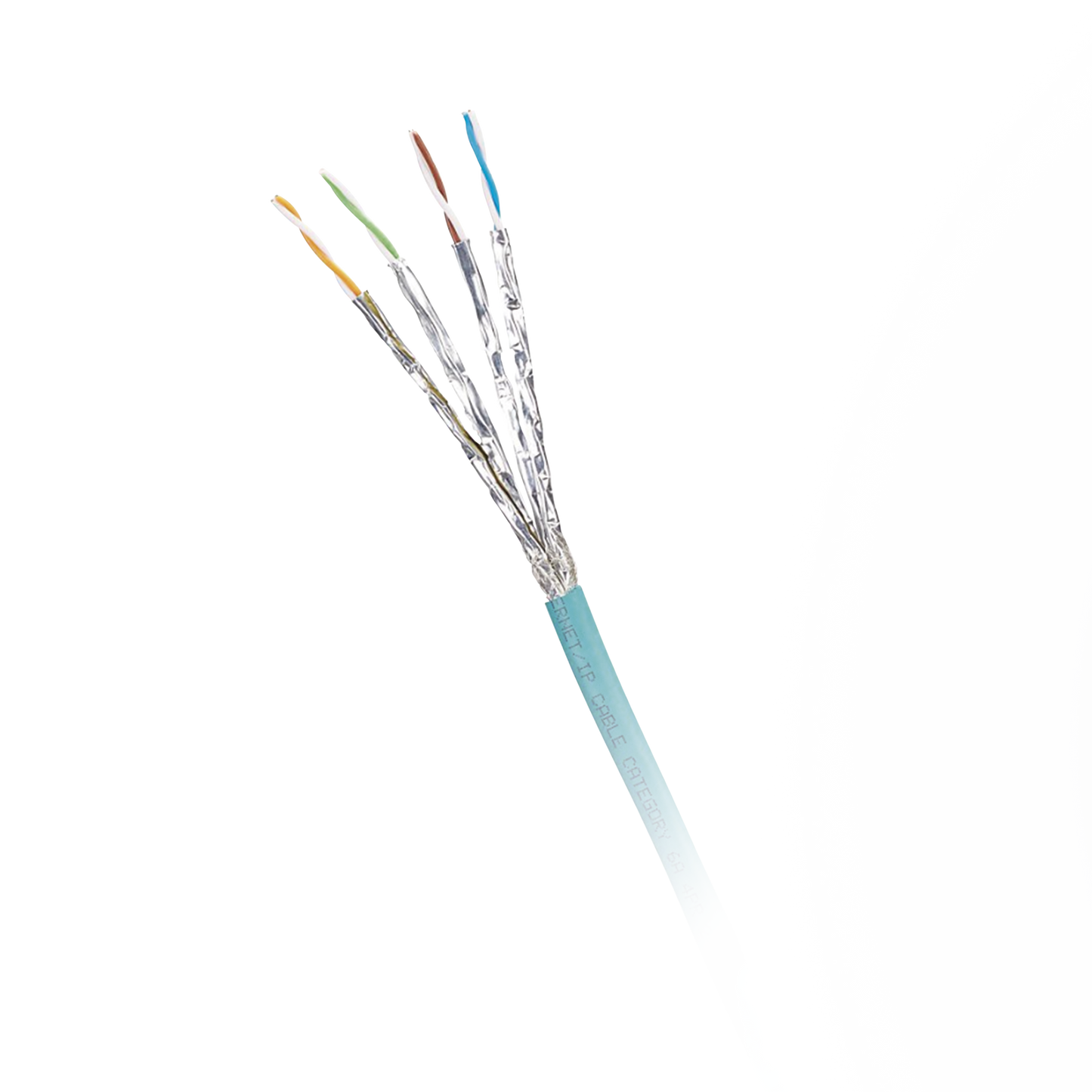 Bobina de Cable Blindado S/FTP Categoría 6A, Uso Industrial con Resistencia al Aceite, Rayos UV y Abrasión, Multifilar (Flexible), Color Azul Cerceta, Bobina de 500 Metros (1640 Pies)