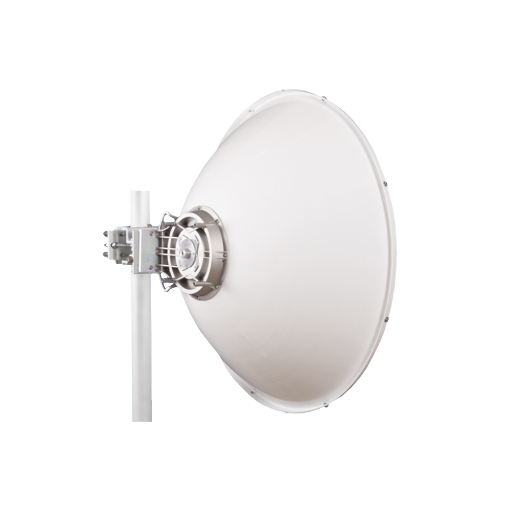 Antena direccional Alto Rendimiento / Parábola profunda para mayor aislamiento al ruido /4 ft / Guía de onda para radio B5x y C5x / Ganancia de 35 dBi / Soporte de acero inoxidable / Polaridad en 90 ° y 45 ° / Incluye montaje.