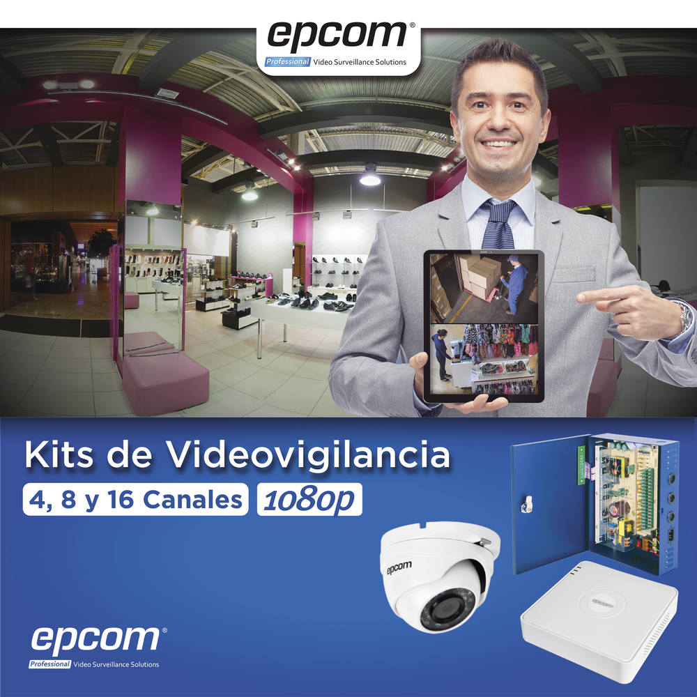 KIT TurboHD 1080p Lite / DVR 16 Canales / 16 Cámaras Eyeball Exterior ( 2.8mm) / Transceptores / Conectores / Fuente de Poder Profesional