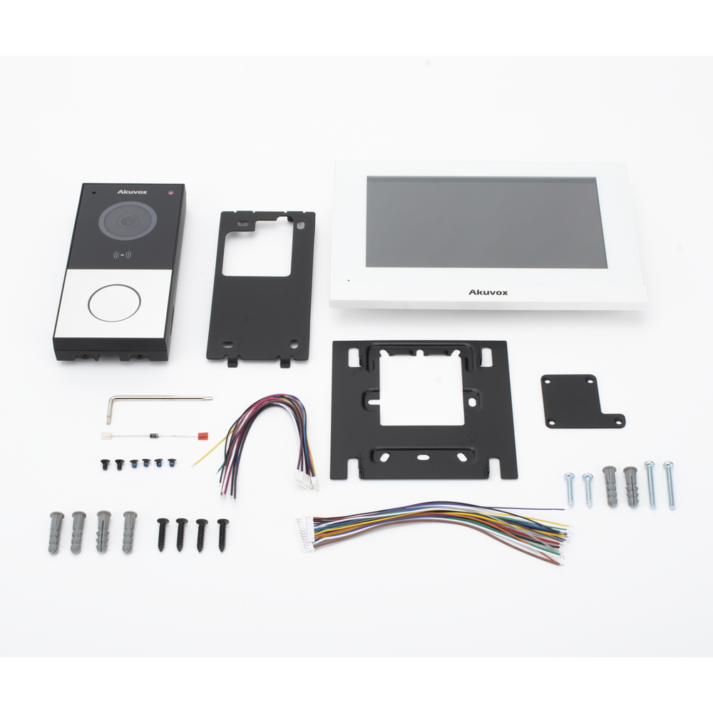 Kit de Videoportero Akuvox WIFI/ Monitor Linux de 7 Pulgadas/ 100% en la Nube / POE / Bluetooth / NFC / Lector de Tarjetas MIFARE / ONVIF / IP65 / Cámara 2 MP / Botón con Iluminación / Control de 1 Puerta / Entradas de Alarma