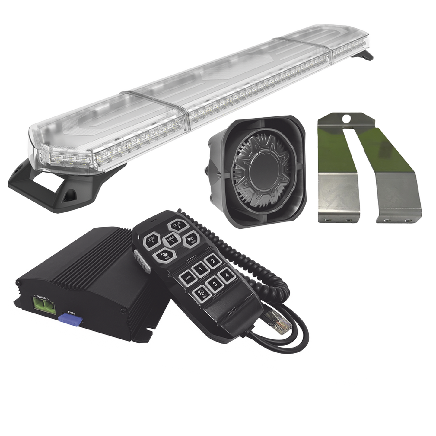 Kit de Sirena, Bocina y Torreta de 48", Con 96 LEDs, Ambar, Ideal para equipar unidades de seguridad privada, minería e industria