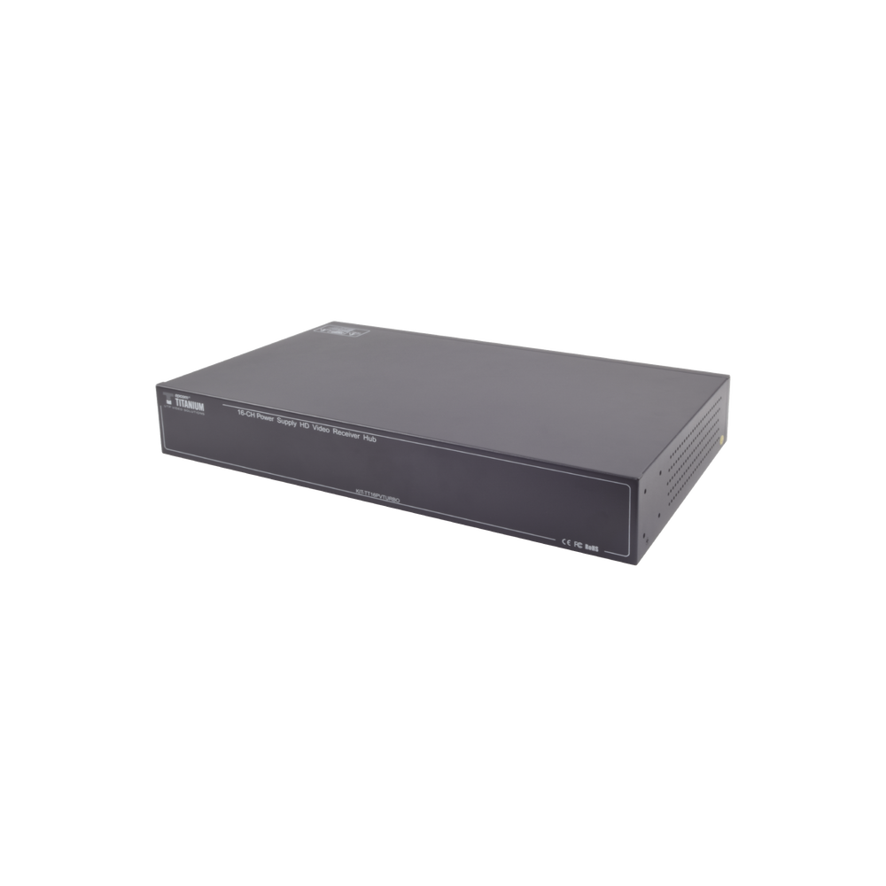 Kit de TRANSCEPTOR ACTIVO DE 16 Canales / VIDEO+PODER en un solo Cable UTP / 150m en 4K, 200m en 5 MP/ Envía 36 Vcc y recibe 12 Vcc / TODO INCLUIDO PARA RACK / Compatible con cámaras HD-TVI/CVI/AHD/CVBS / Instalación Limpia