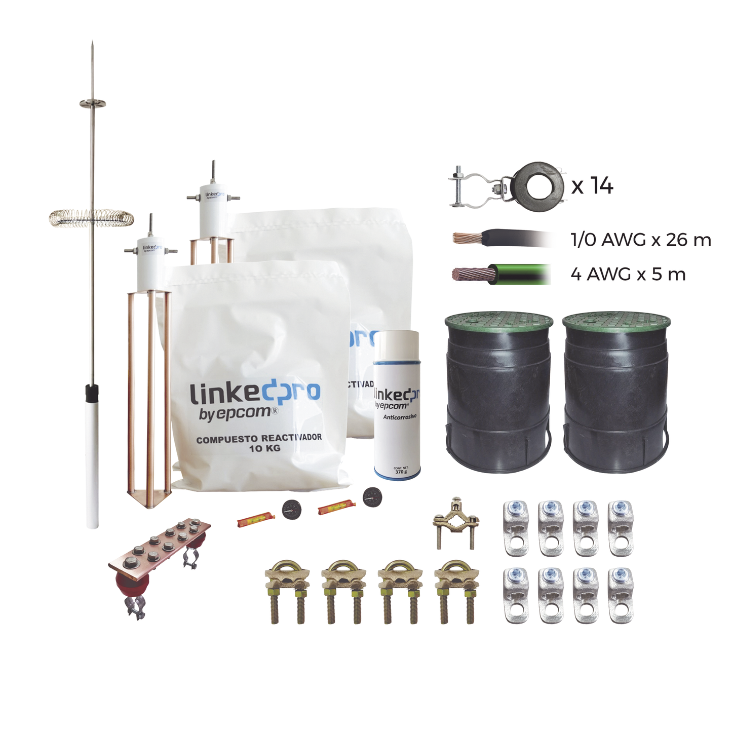 Kit Pararrayo LINKEDPRO con Accesorios de Instalación en Torre de Hasta 21 m de Altura.