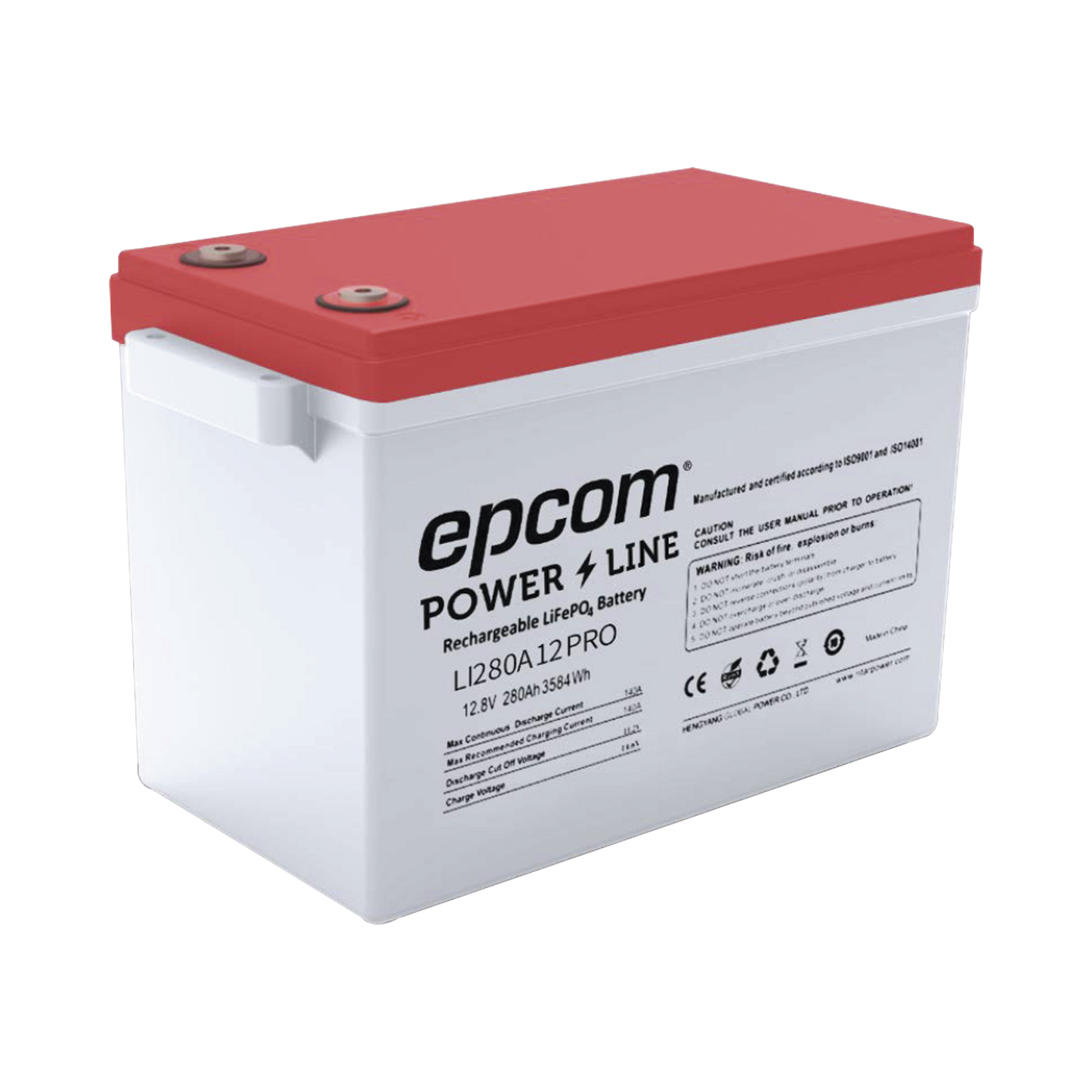 Batería de Litio Ciclo Profundo, 12.8 Vcc 280Ah, 6000 ciclos, LiFePO4 , Solar, Marina, Máximo 140 A de Descarga