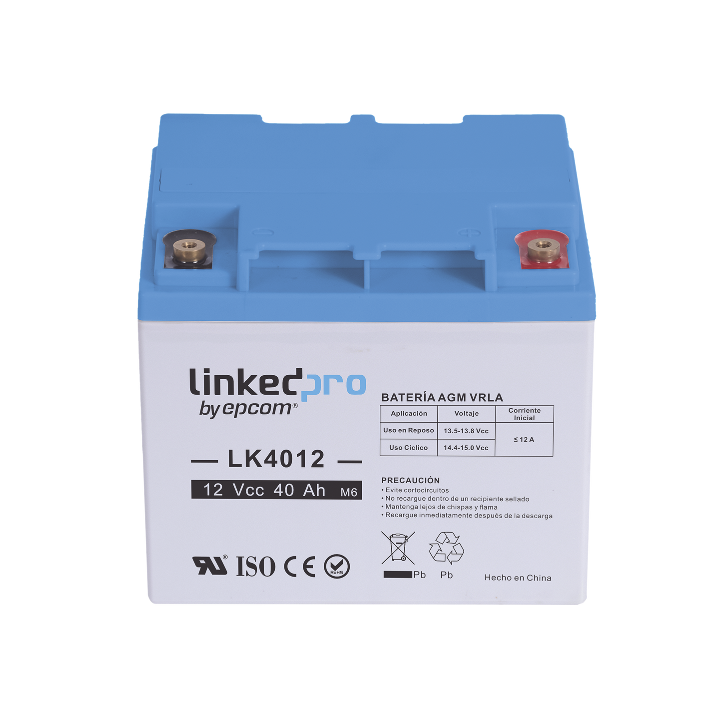 Batería 12 Vcc / 40 Ah / UL / Tecnología AGM-VRLA / Para uso en equipo electrónico, Alarmas de Intrusión / Incendio/ Control de acceso / Video Vigilancia / T2