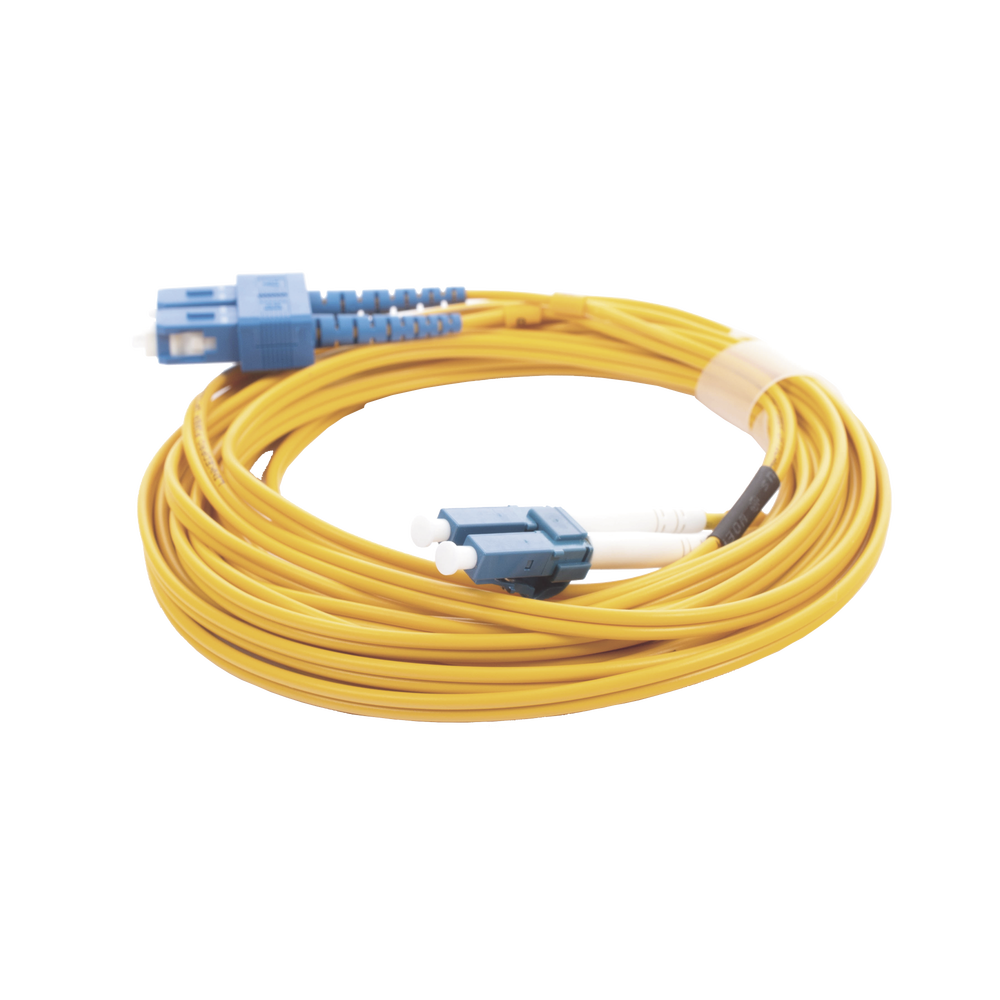 Jumper de Fibra Óptica Monomodo 9/125 LC/UPC-SC/UPC, PVC, 2.0 mm, Dúplex, Amarillo, 5 Metros (16.40 Pies)