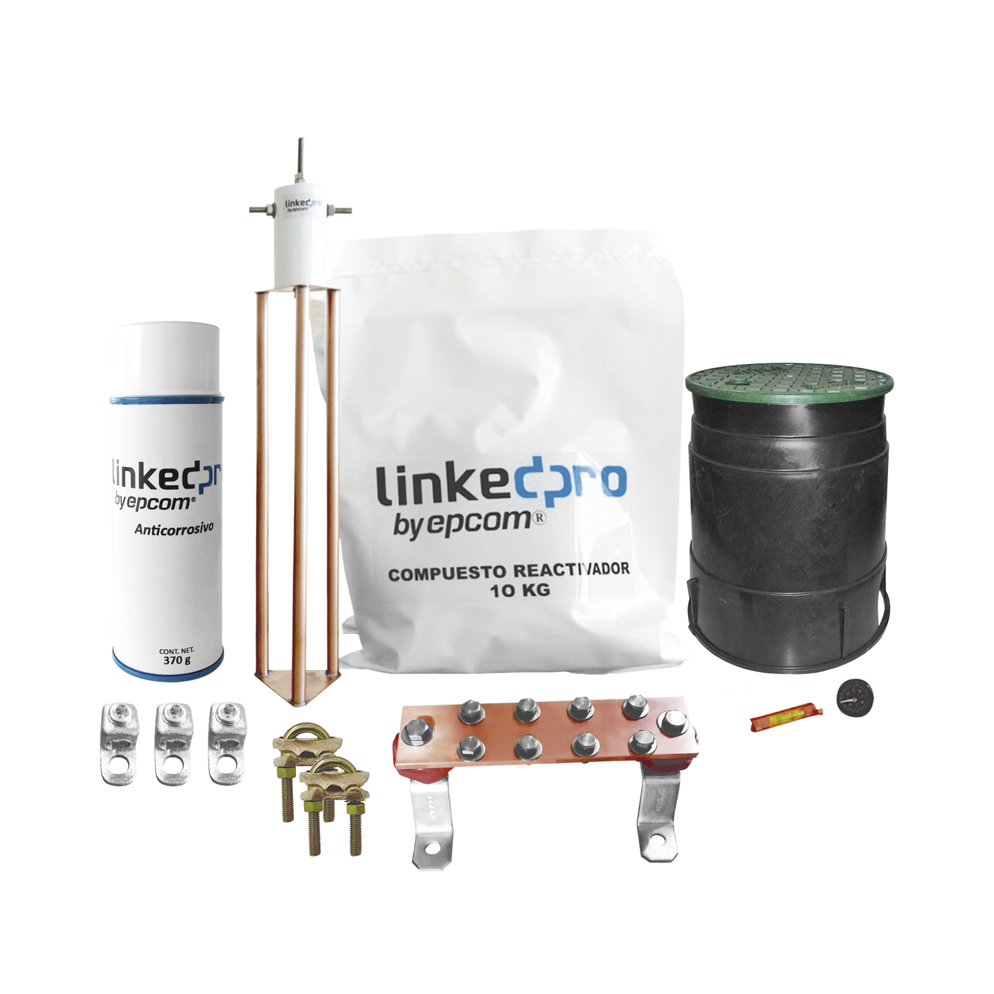 Kit Puesta a Tierra 30A / Electrodo Cobre Electrolítico / Diseño Delta / Filtro Equipotencial / Compuesto 12 kg / Barra Unión + Conectores + Registro