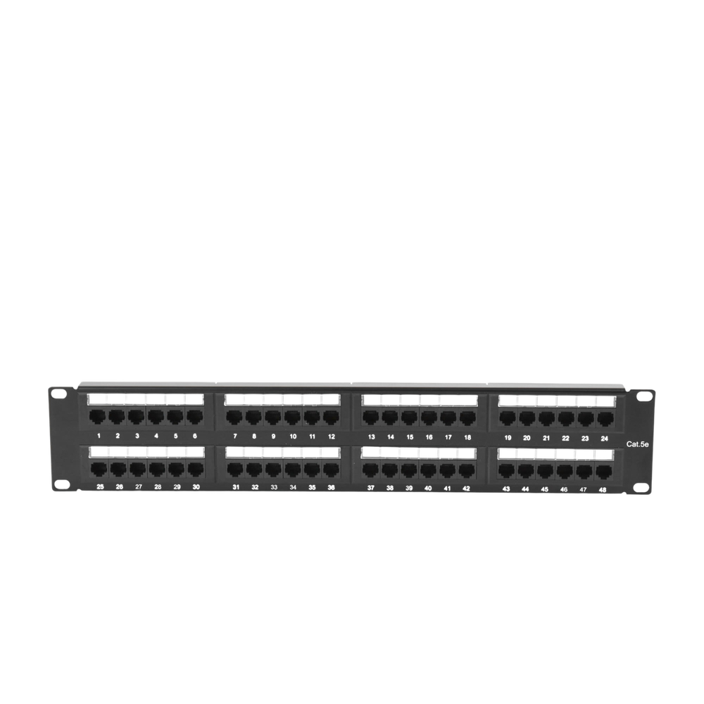 Panel de Parcheo de Impacto (110) UTP de 48 Puertos Cat5e 19 Pulgadas (48.26 cm), 2U con Barra para Organizar Cable