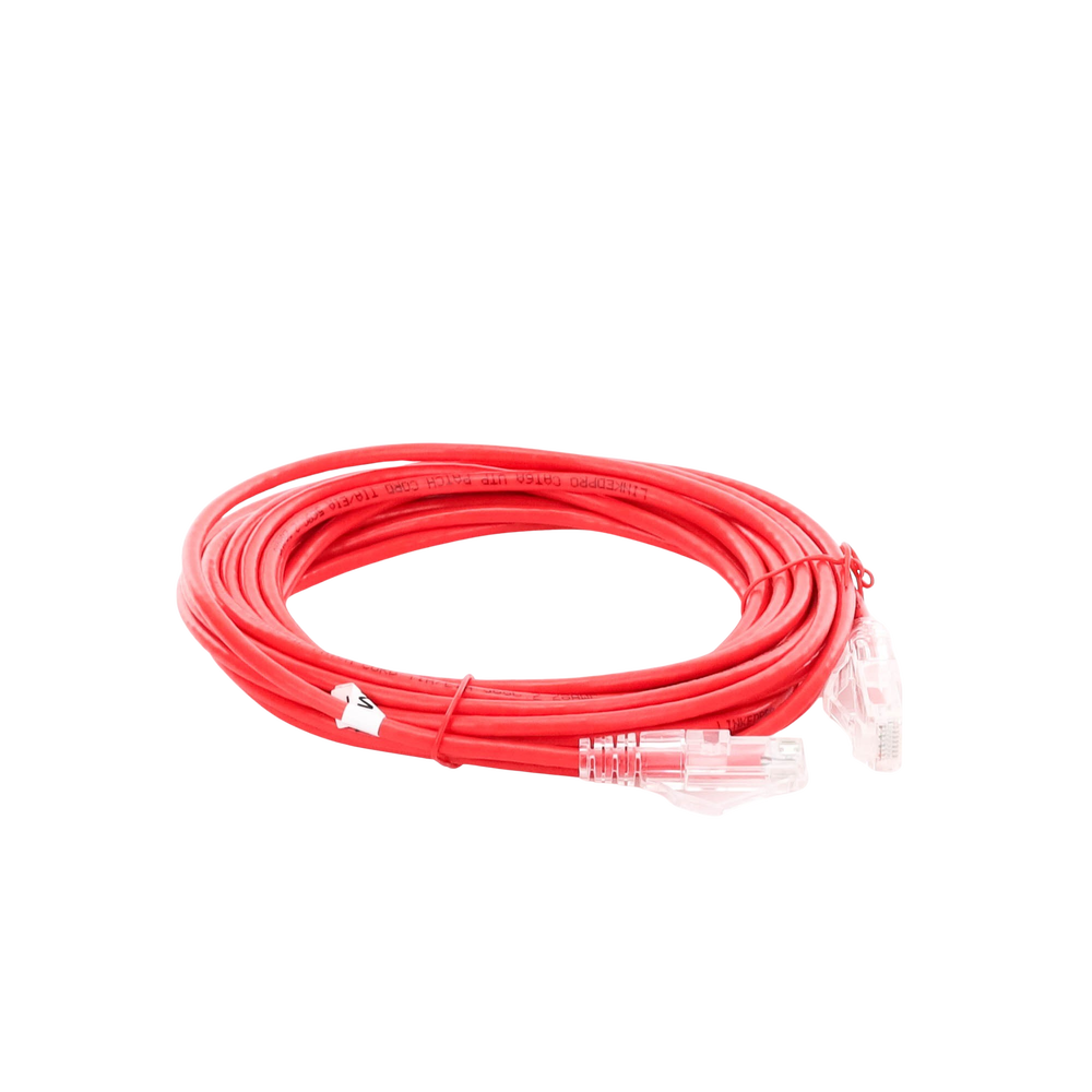 Cable de Parcheo Slim UTP Cat6A - 5 Metros (16.40 Pies) Rojo, Diámetro Reducido (28 AWG)
