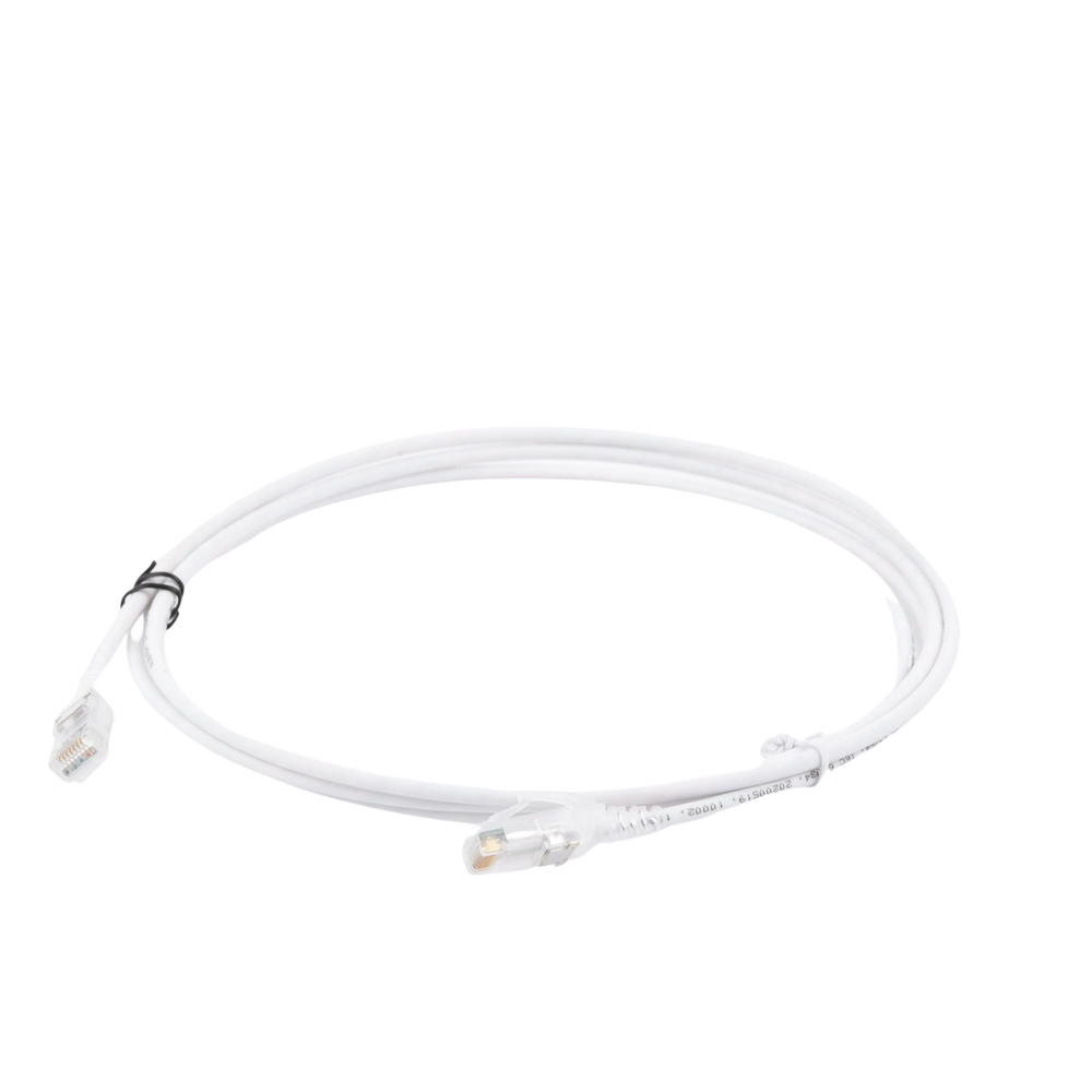 Patch Cord MC6 Modular Cat6 UTP, CM/LS0H, 2.13 Metros (7 Pies), Color Blanco, Diámetro Reducido (28AWG), Versión Bulk (Sin Empaque Individual)