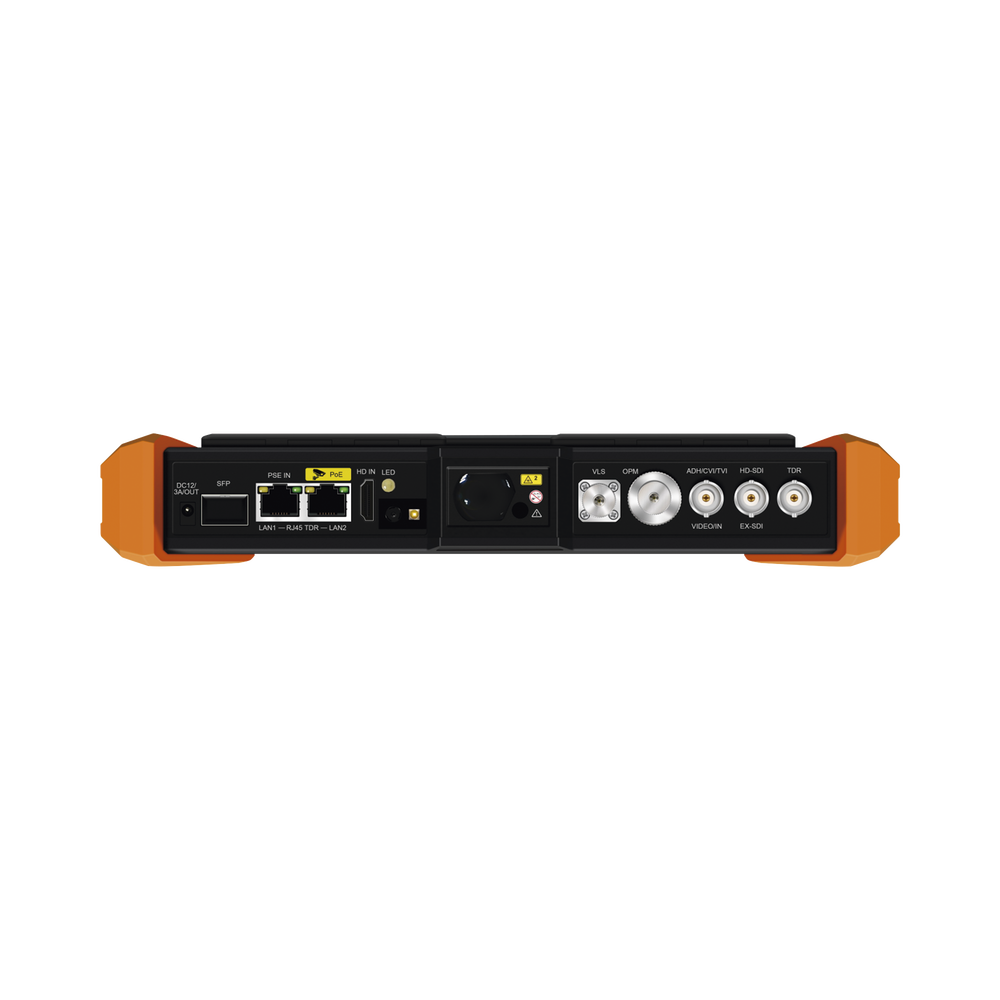 Probador de Vídeo con Pantalla LCD de 7" para IP ONVIF / 8MP TVI + 8MP CVI + 8MP AHD + SDI/EXâ€SDI + Multímetro + Cable TDR / Prueba de Red de Fibra Óptica + Medidor de Distancia Laser + Cámara Integrada