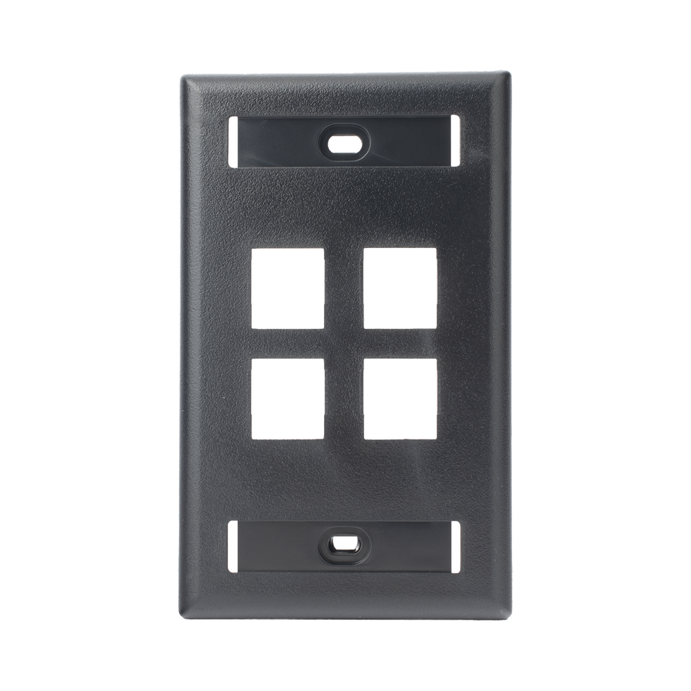Placa de Pared Vertical, Salida Para 4 Puertos Keystone, Con Espacios Para Etiquetas, Color Negro