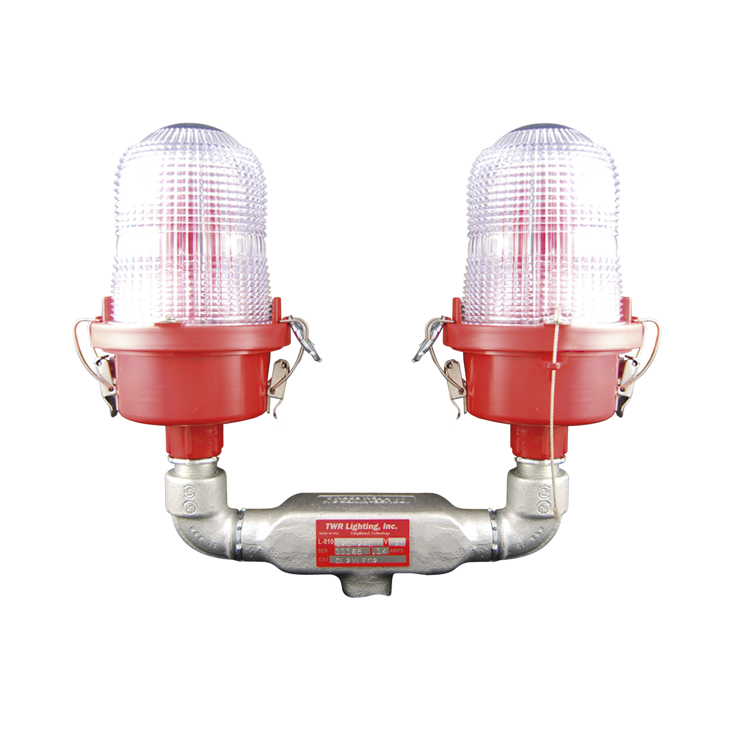 Luz de Obstáculo Doble Baja Intensidad FAA Tipo L-810 / LED Rojo e Infrarrojo / 120-240 VAC / Intensidad Efectiva 32.5 CD / IR 4mW/sr @ 850nm / Base Valox / Lente Acrílico Fresnel / Protección Corrosión