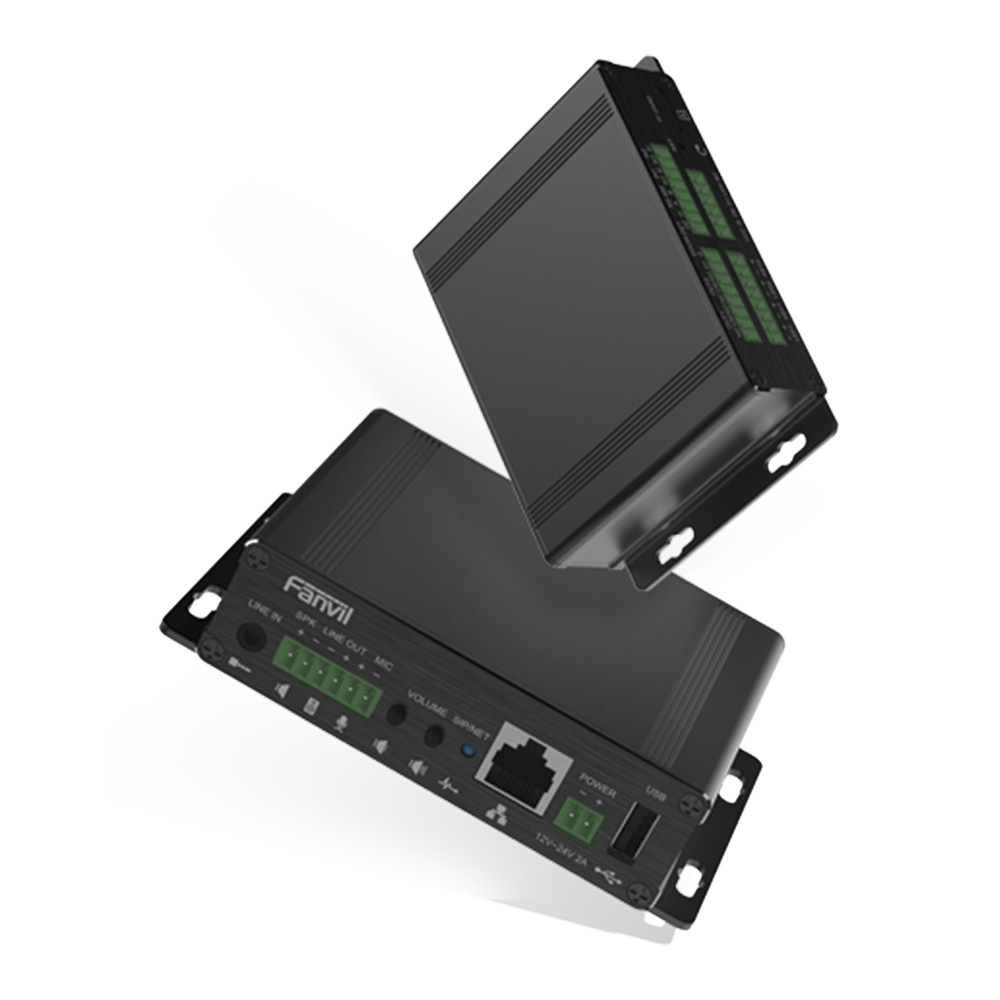Gateway para Voceo IP/SIP, Entrada de audio (3.5mm), salida de amplificador integrado de hasta 30W, puerto USB (reproducción de MP3),