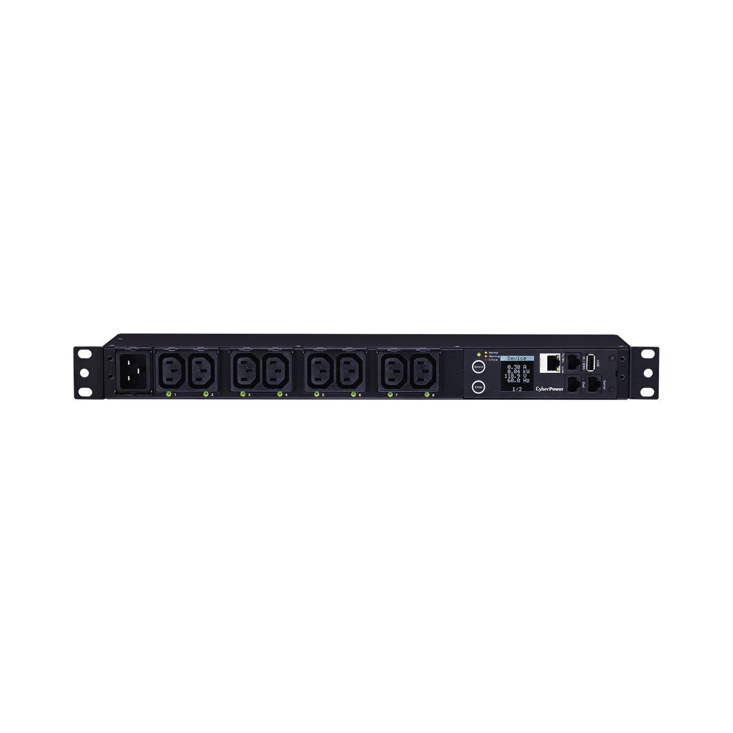 PDU Switchable y Monitoreable por Toma, para Distribución de Energía, Entrada 200-240 Vca NEMA L6-20P, Con 8 Salidas C13, Horizontal 19in, 2UR