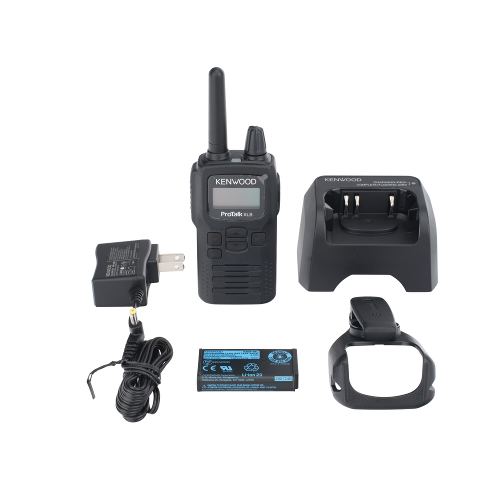 Radio portátil UHF 450-470 MHz, 2 W, 16 canales, Resistente a Golpes MIL-STD-810, manos libres VOX. Incluye antena, batería, cargador y clip